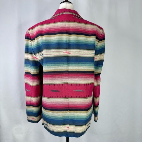Vintage Express blazer southwestern stripes blue red made in USA size 7/8 - Picture 4 of 10